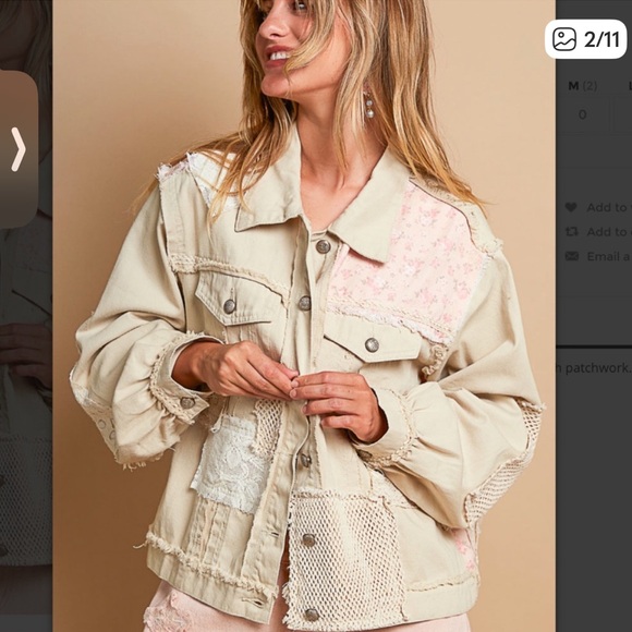 POL Jackets & Blazers - #184-0421 New POL Beige and Pink Jean Jacket with Crochet Accents